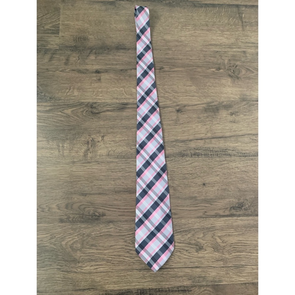 Kailong handmade 100% silk MENS tie criss cross pattern navy, pink, gray